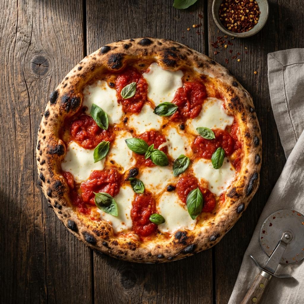 Wood-fired Margherita pizza