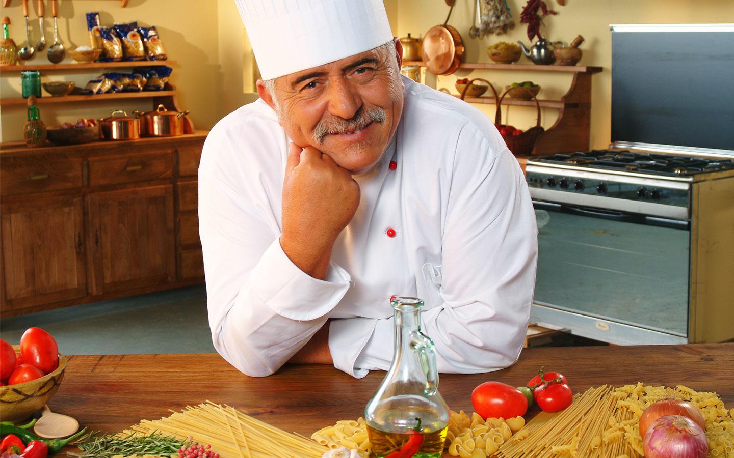 The chef at work in the Mama Mia's Kitchen kitchen